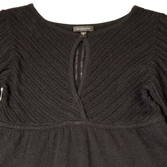 BEBE Black Knit Long Puff Sleeves Front Keyhole Dress LBD Size M - Picture 7 of 16